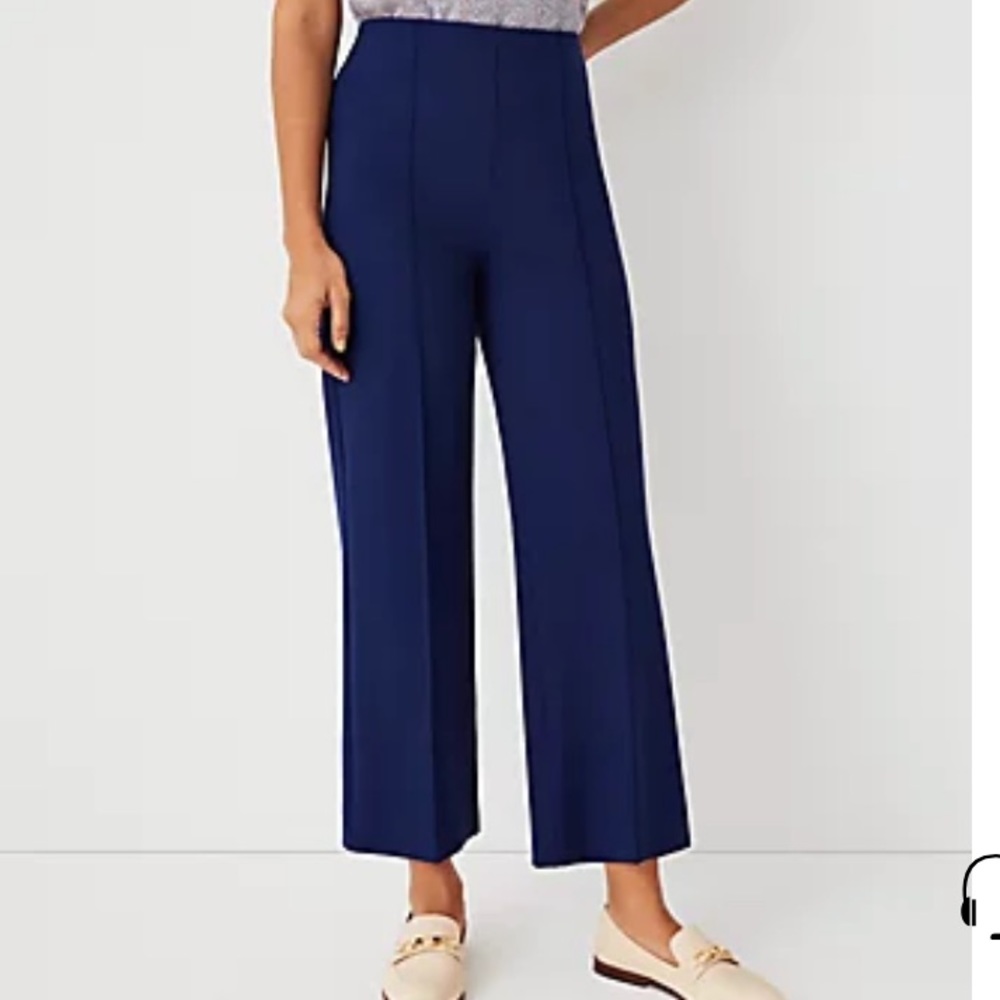 Ann Taylor The Petite Side Zip Wide Leg Crop Pant In Ballpoint Blue